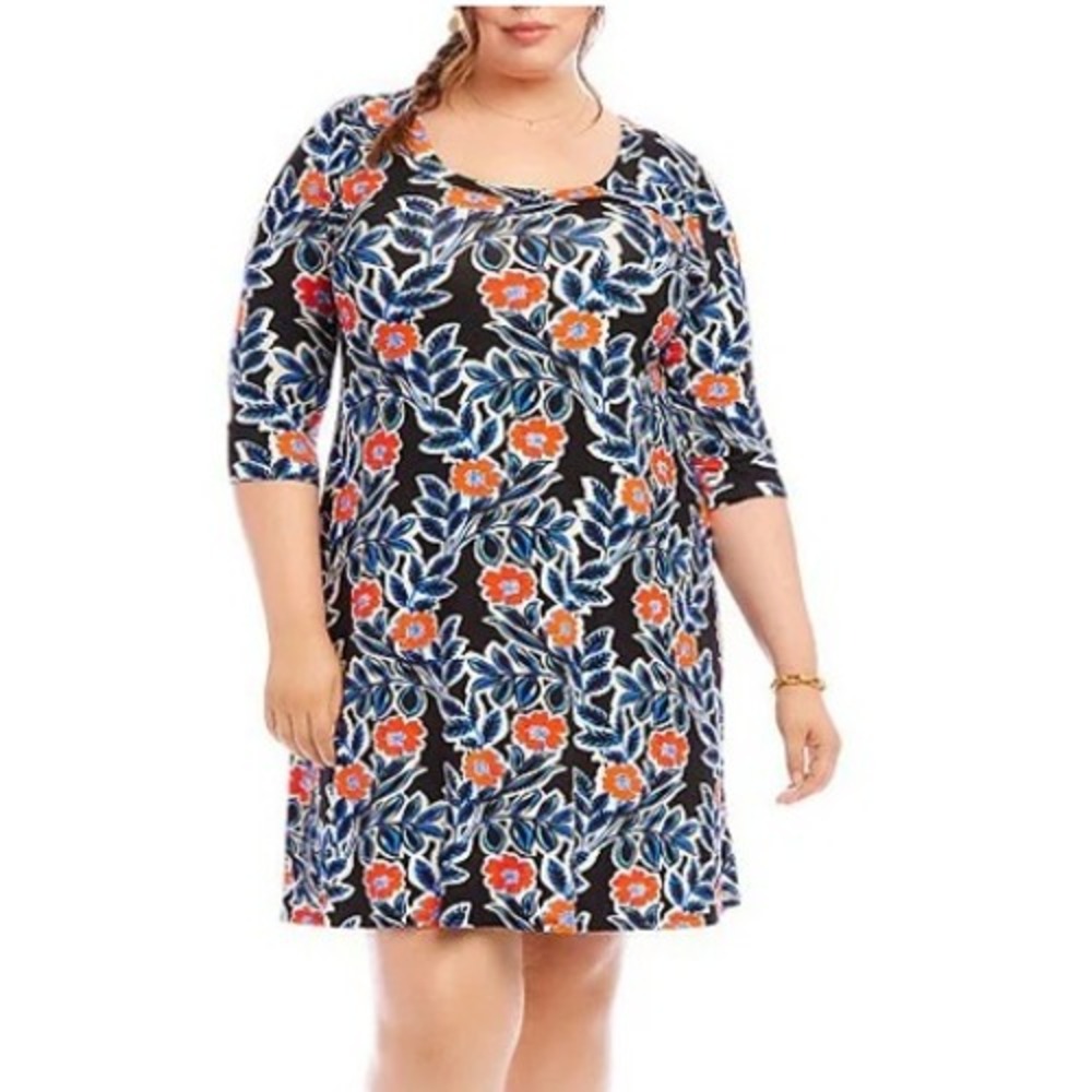 Karen‎ Kane Dress Womens Plus 3X California Poppy Scoop Neck 3/4 Sleeve A-Line